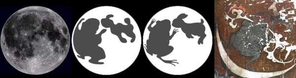 图3：月中阴影和蟾蜍、兔形象演变示意图（右图出自马王堆西汉墓帛画）