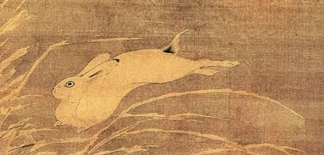 ▲明代张路《苍鹰攫兔图》，现藏南京博物院。画中描绘出了兔子飞奔逃跑的迅捷姿态。