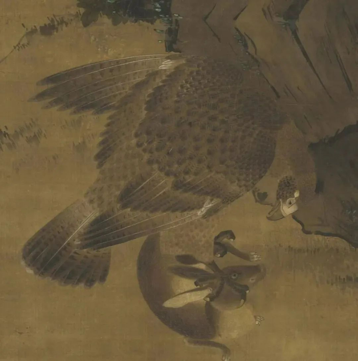 ▲明代《鹰搏野兔图》。