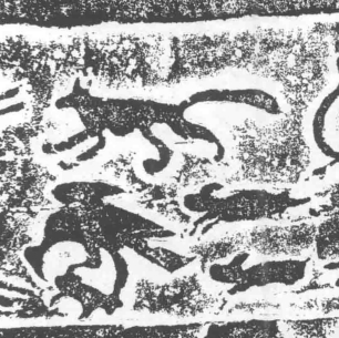 ▲绥德黄家塔汉墓出土的鹰啄兔画像砖。