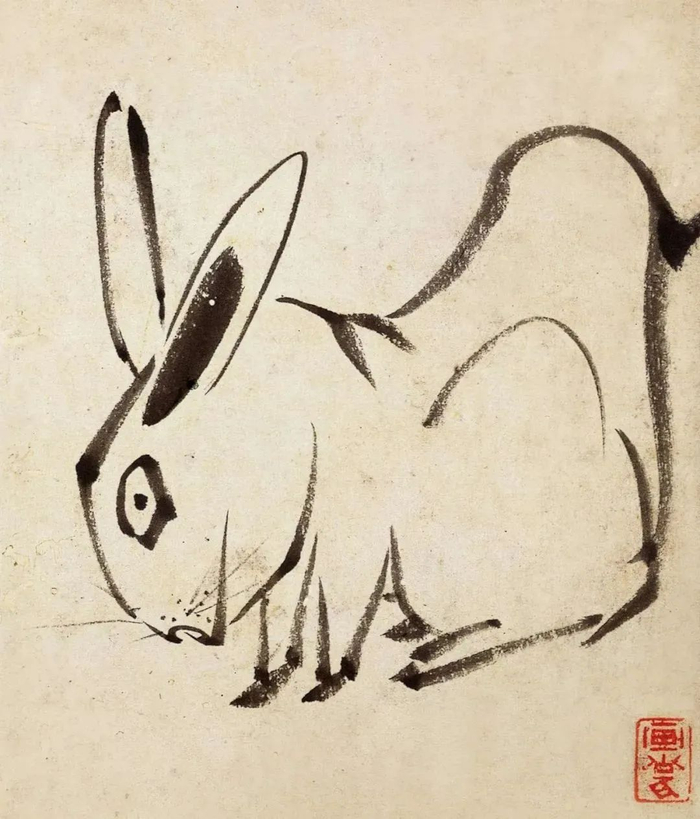 ▲八大山人笔下的兔子，也是他流传至今的画作中惟一一只兔子。出自《个山杂画册》。