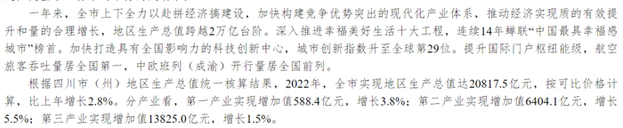 成都市2022年三大产业实现增加值情况   来源：成都市统计局