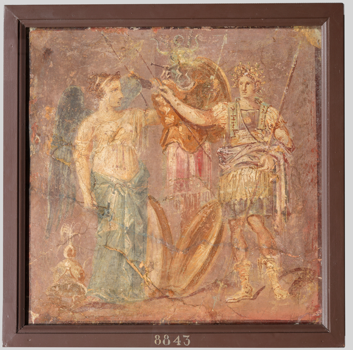 在战利品前的胜利女神与国王，庞贝，彩绘壁画，1世纪