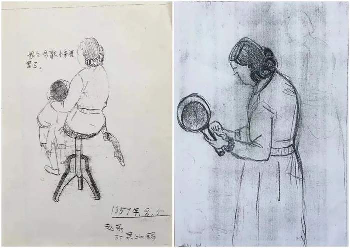 初学绘画笔下的妈妈（铅笔，1957）