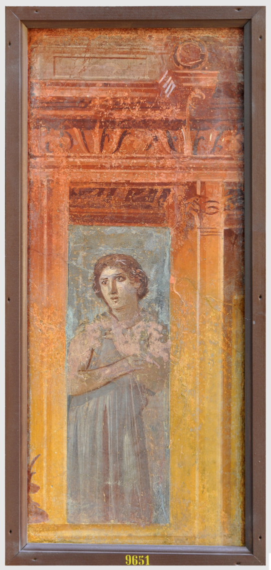 建筑物中的献贡品女性，赫库兰尼姆，彩绘壁画，1世纪