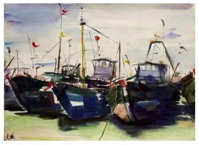林文斌《滨海新城·之惠来渔港2》水彩画