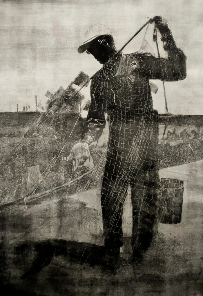 陈晓生《海丝情怀》黑白木刻 117cmX81.5cm