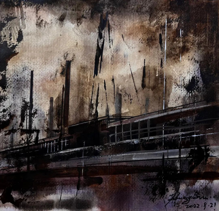 黄斌斌《大南海工业区速写之一》水彩画 30cmX30cm
