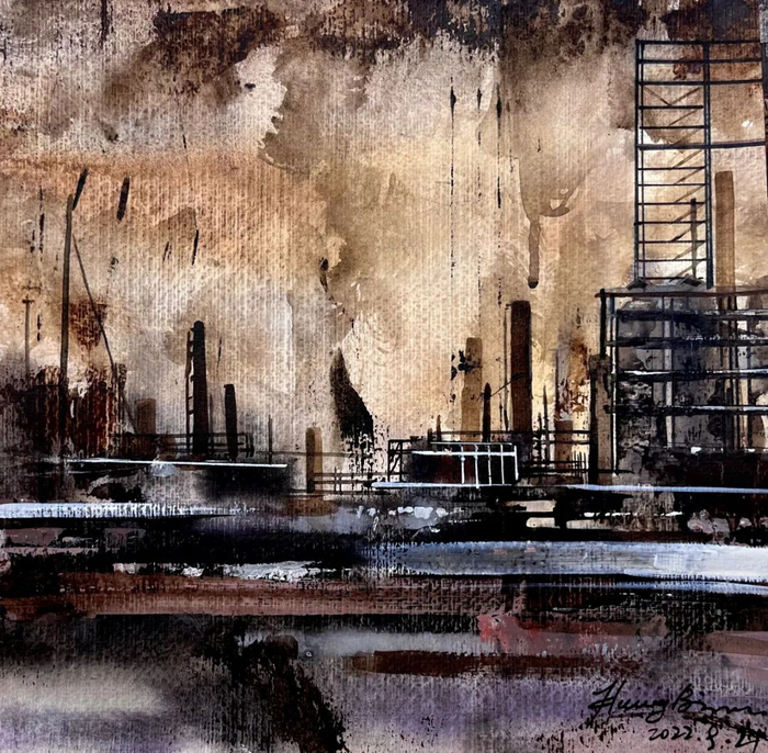 黄斌斌《大南海工业区速写之二》水彩画 30cmX30cm