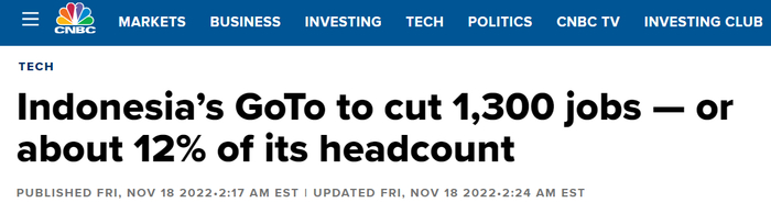 主营出行与购物的印尼科技巨头GoTo，此前宣布裁员12%  媒体报道截图