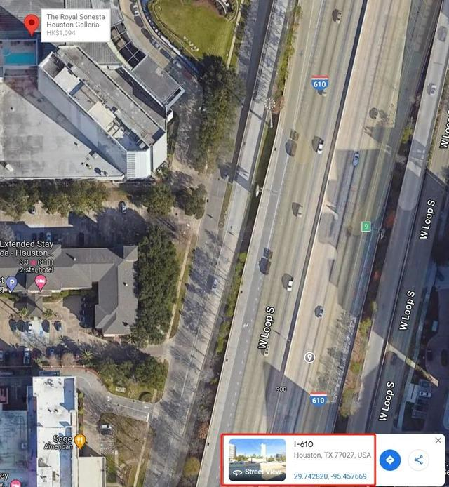 参考谷歌地图休斯顿610号公路上坐标为（29.742820, -95.457669）地点的街景图