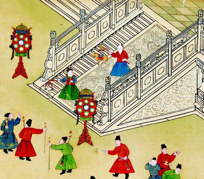 手执灯笼的皇子、公主，（明）佚名：《明宪宗元宵行乐图》局部，中国国家博物馆藏