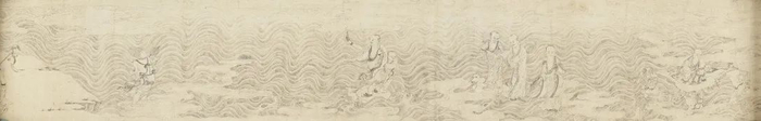 《无款罗汉渡海图卷（局部）》明 绢本 纵23.5厘米，横392厘米