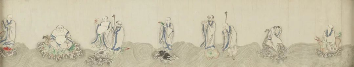 《金农设色十八罗汉图卷》（局部）清 绢本 纵169厘米，横92厘米