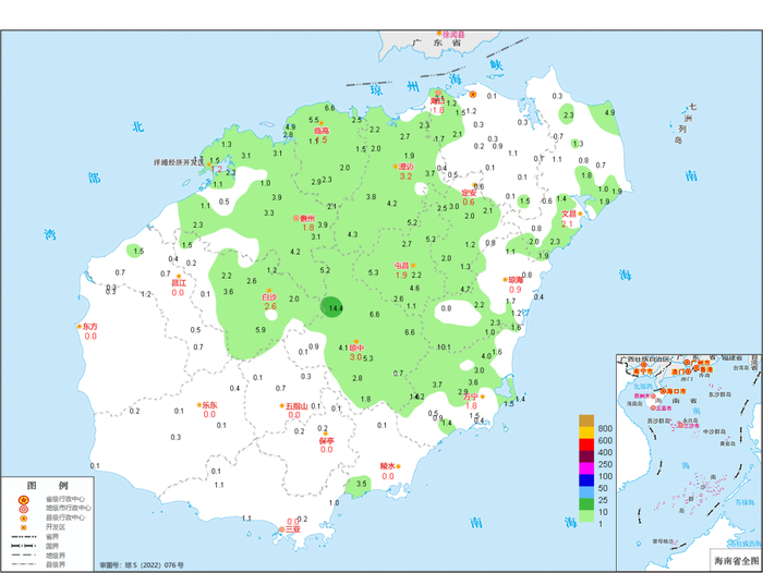 2023年1月27日8时～2月3日8时全岛各地降雨量