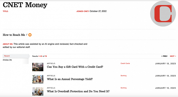 ▲截至目前，CNET上AI辅助生成的文章共78篇（图源：CNET）