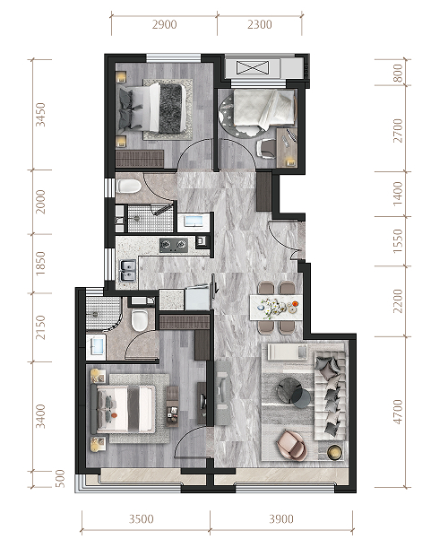 ▲未来云城98㎡户型图