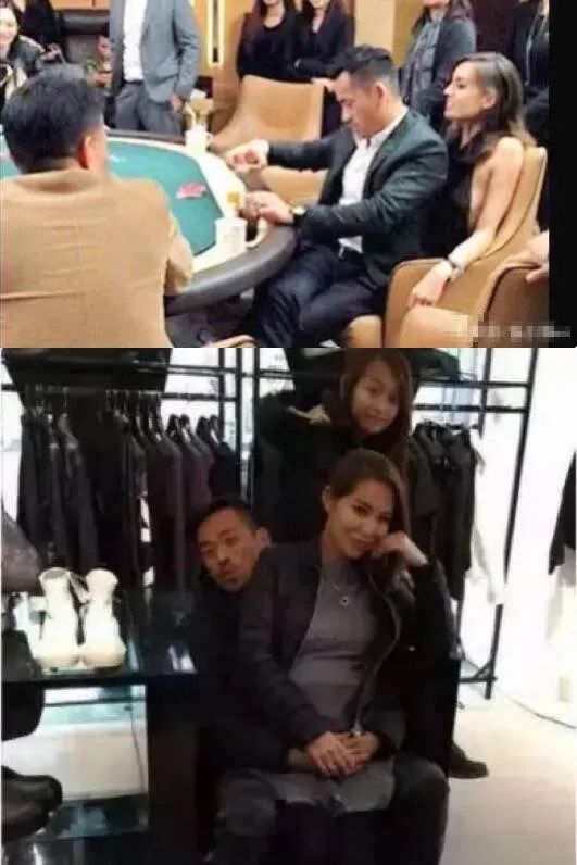 洗米华坐刘碧丽腿玩牌，陈慧玲坐洗米华腿、后面是女儿