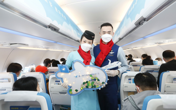 2月11日9时许，厦航空客A321neo迎来首航。厦航供图
