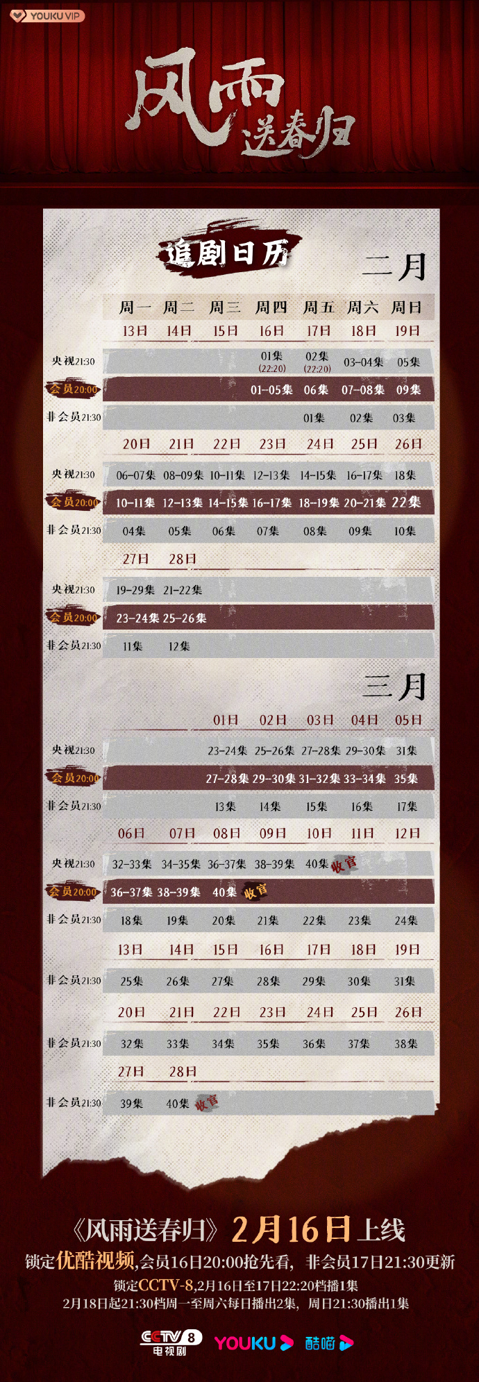 ▲《风雨送春归》追剧日历