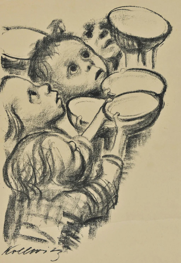 鲁迅收藏的外国版画 德国版画 珂勒惠支  《德国孩子们饿着》 