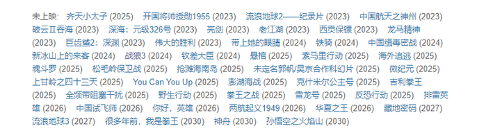 ▲截至发稿时，在豆瓣的吴京影人页上显示，他有46部待映作品。