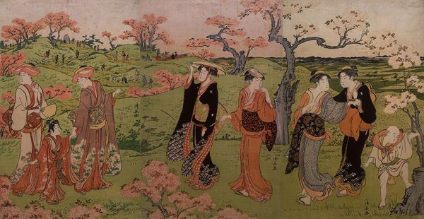 飞鸟山赏樱（局部），鸟居清长，江户时代 18世纪　