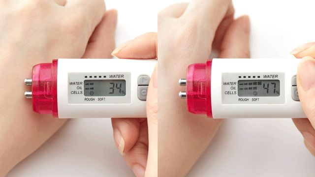 涂抹前：水分含量34%；涂抹后：水分含量47%