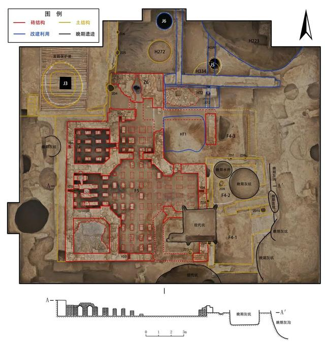 浴场遗址平、剖面示意图