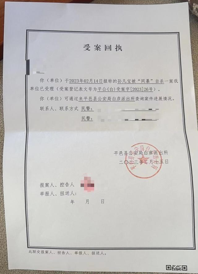 受案回执 受访者供图