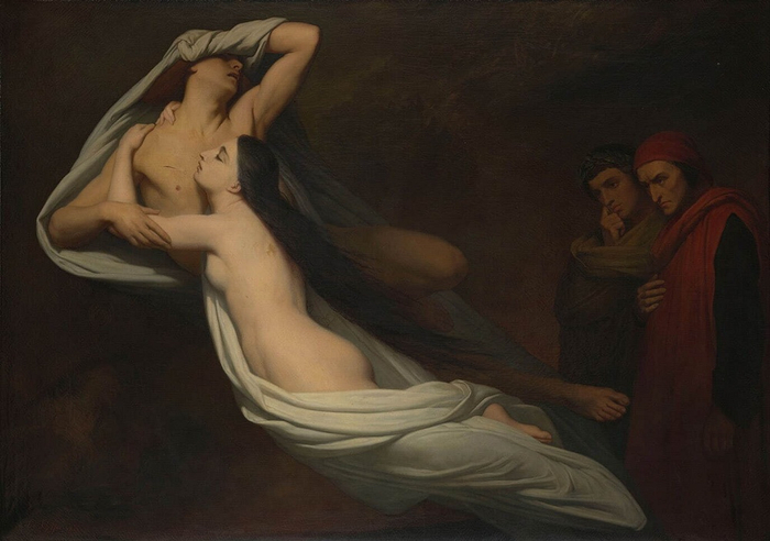 《弗朗西斯卡·达·里米尼和保罗·马拉泰斯塔的影子出现在但丁与维吉尔面前》，阿里·谢弗，1855年