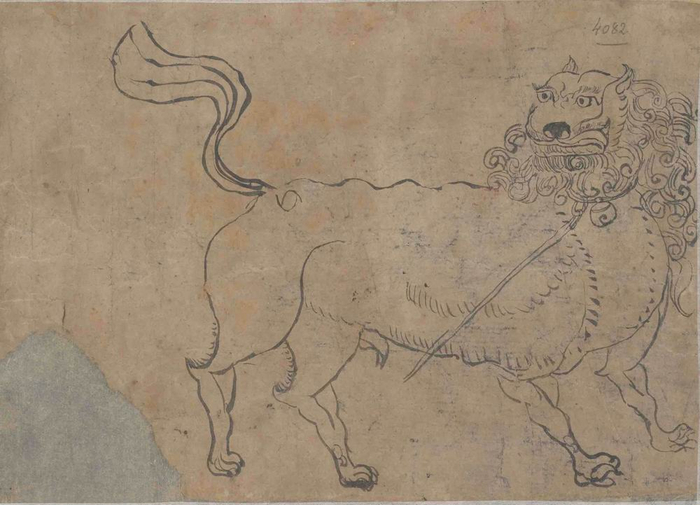 图22 白画狮子-藏经洞经卷-P.4082-法国国家图书馆藏