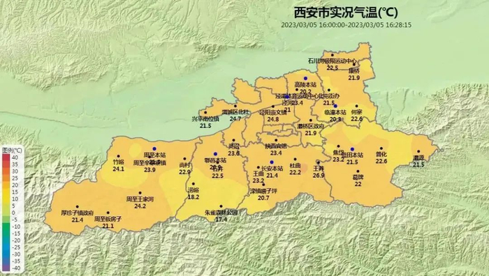 △5日下午我市气温分布