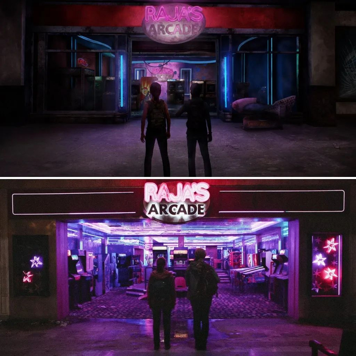 上图为游戏画面，下图为真人剧照