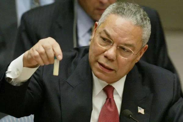 △鲍威尔在联合国安理会亮出的所谓“证据”后来被外界讥讽为“洗衣粉”