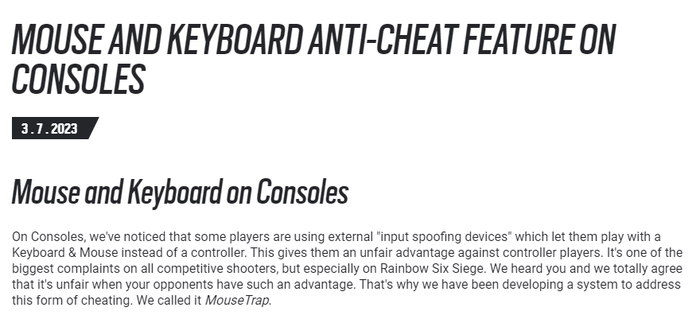 《主机平台的键鼠反作弊功能》