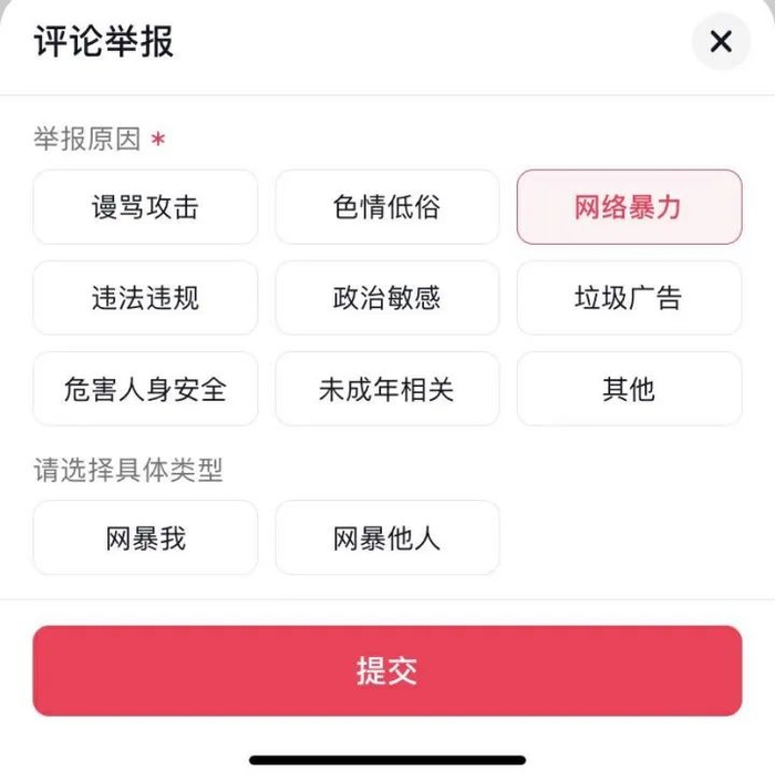 小红书平台设置违规举报页面