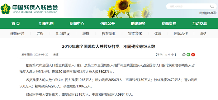 中国残联网站截图
