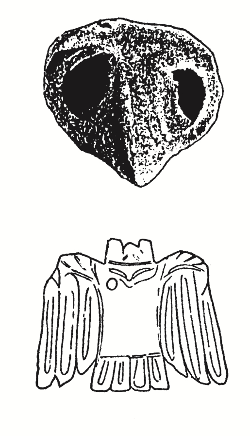 图 6 史前时期的鸮形陶塑和玉饰