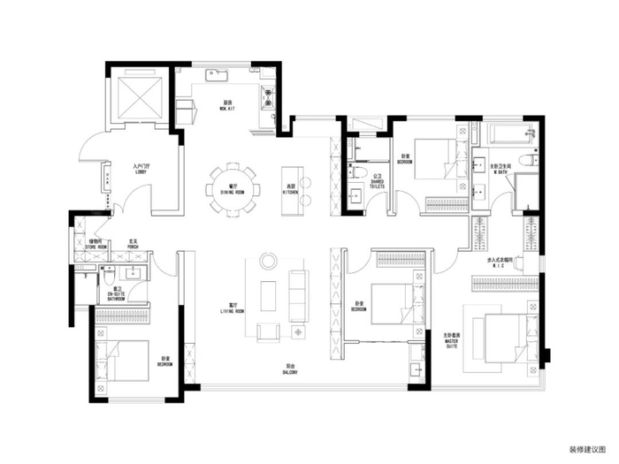 学仕里190㎡户型装修建议图。