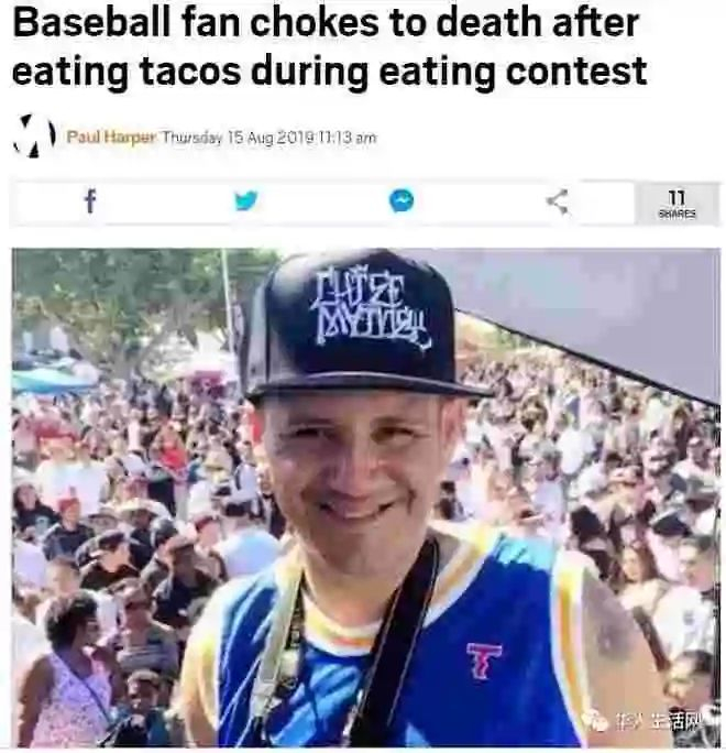 哈钦斯在吃墨西哥饼时突然昏倒最后死亡。