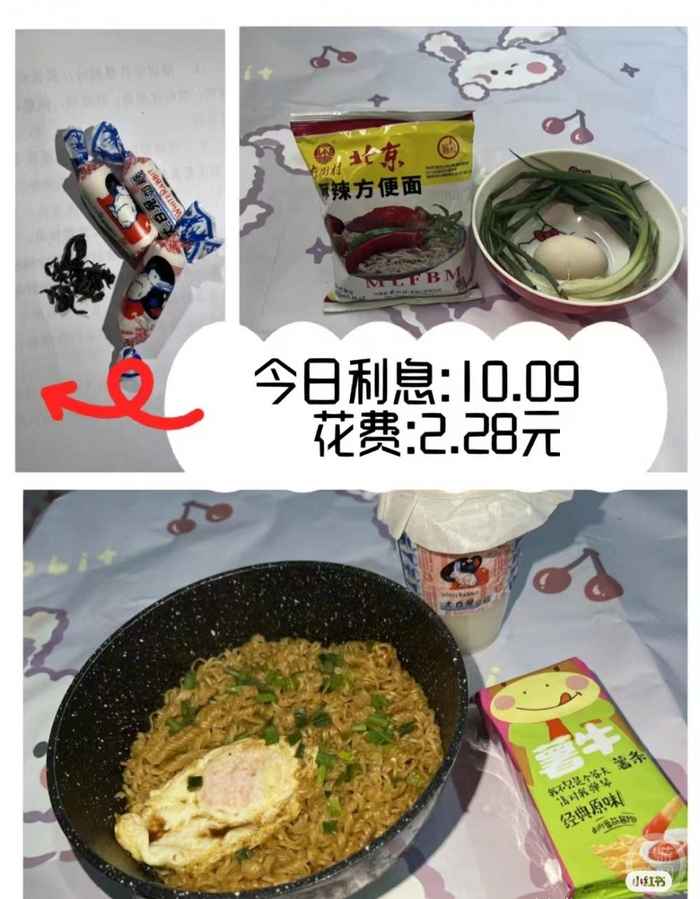 ▲小顾晒出3月16日晚餐花销和收入。