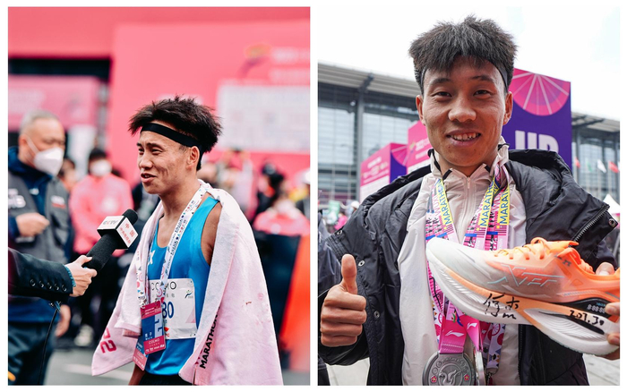 荣耀时刻 何杰在“纪录鞋”上留名。  受访者供图