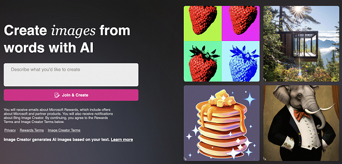 Bing Image Creator网页体验版界面