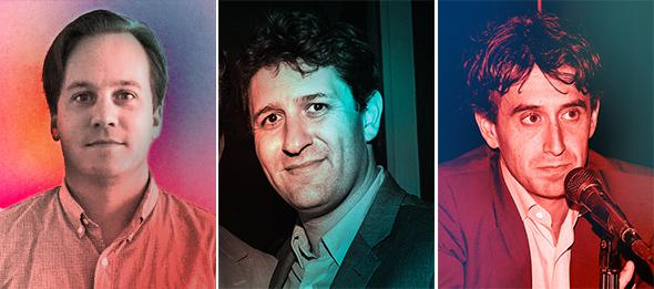 A24的三位创始人约翰·霍吉斯、大卫·芬克尔和丹尼尔·卡兹（从左至右）