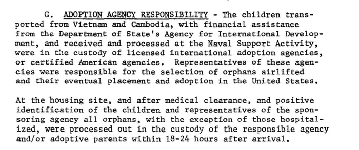 美国国际开发署报告中加利福尼亚州长滩接收中心在Babylift行动中的安置流程截图
