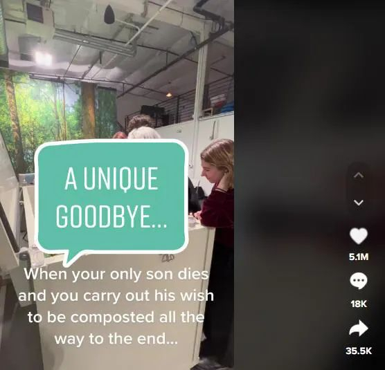 “当你唯一的儿子死了，你按照他的愿望，以人体堆肥的方式送他最后一程…”