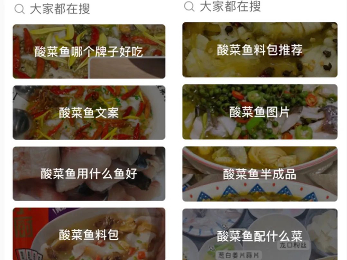 社交平台上酸菜鱼相关搜索词/图源：小红书