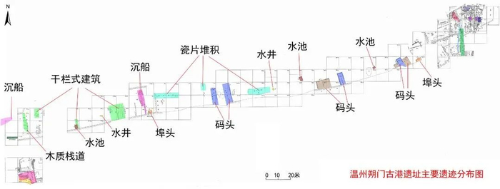 温州朔门古港遗址主要遗迹分布图