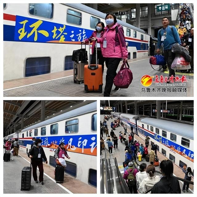 　　3月27日，在乌鲁木齐站站台，乘坐Y936次塔克拉玛干环线旅游列车的乘客准备乘车出行。记者陈岩摄